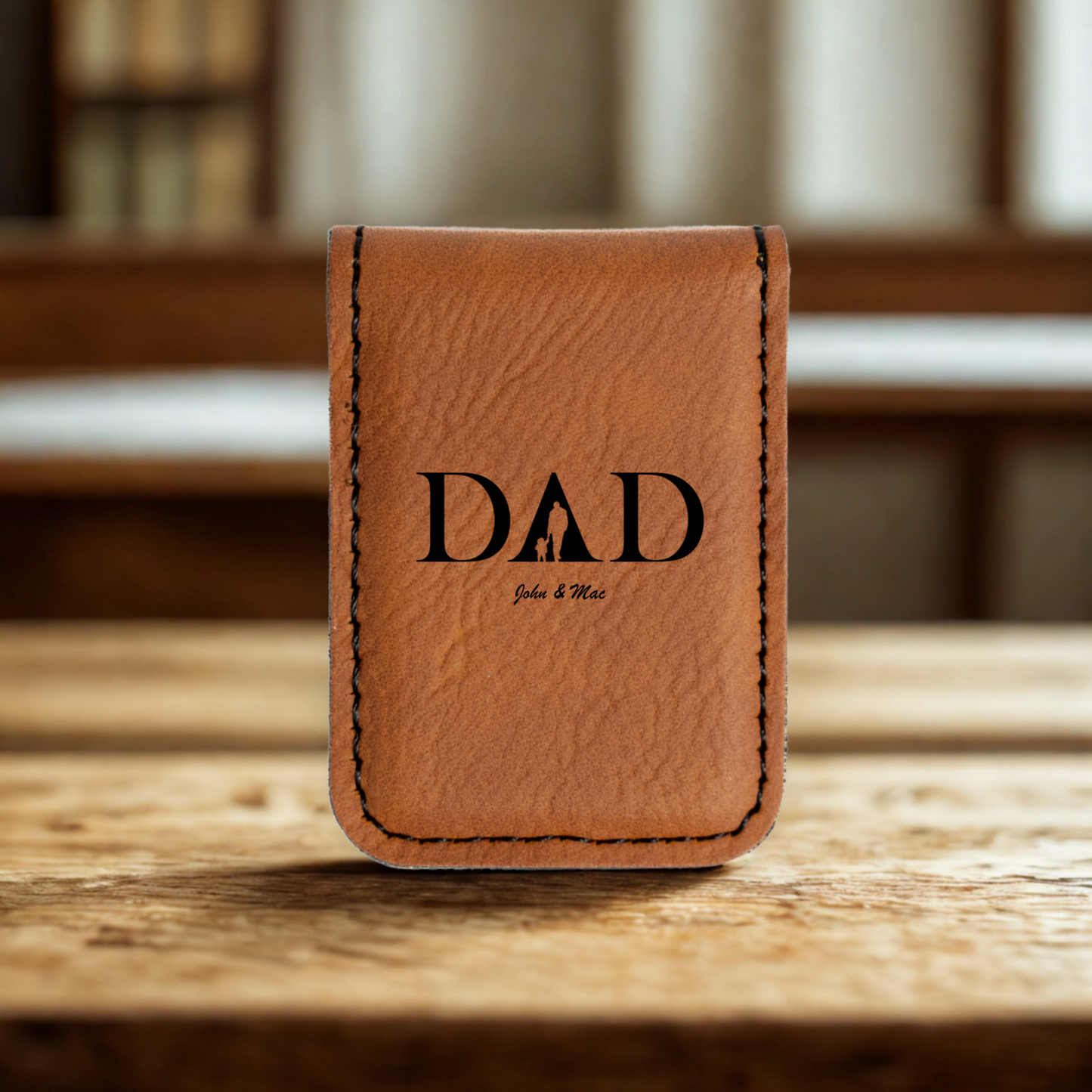 Custom Engraved Dad Leather Money Clip