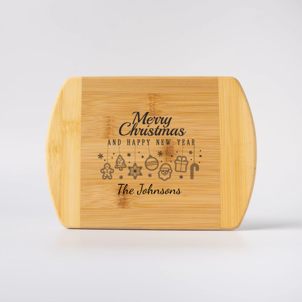 Customized 6x8 Two Toned Rounded Edge Cutting Board Merry Christmas