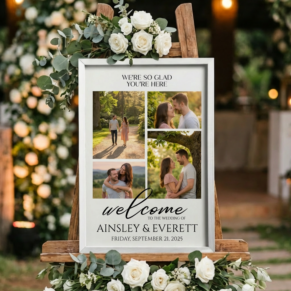 Custom Wedding Welcome Sign with Photos