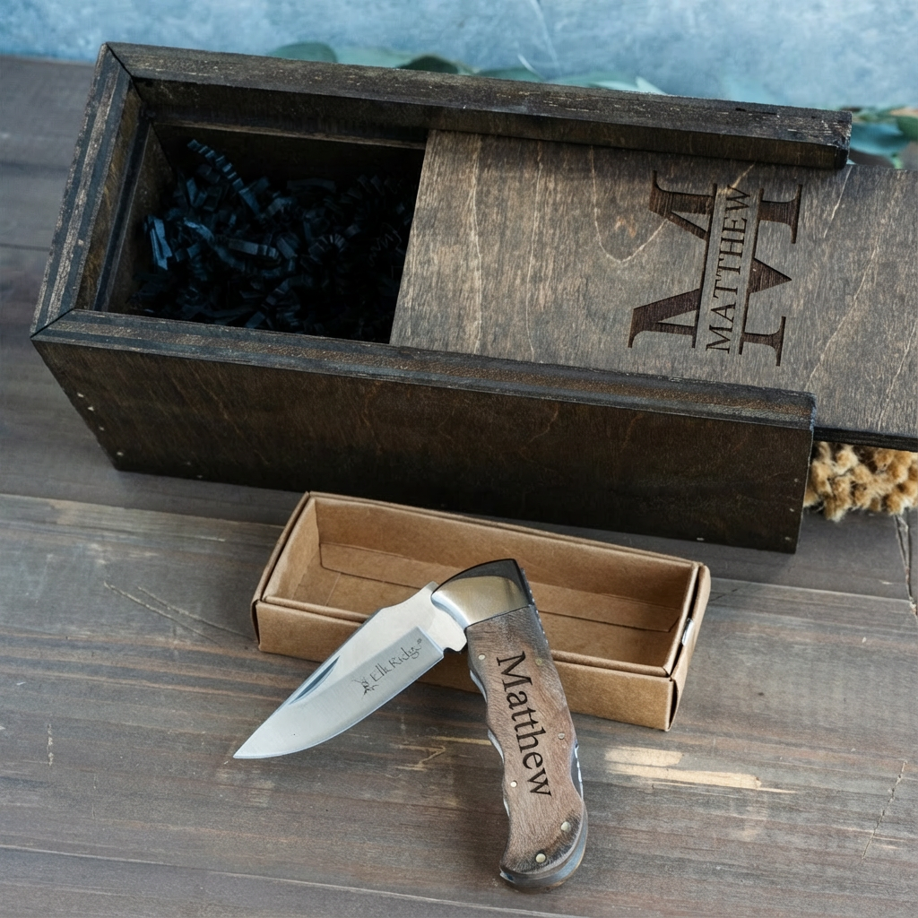 Customized Burl Wood Handle Knife with Gift Box