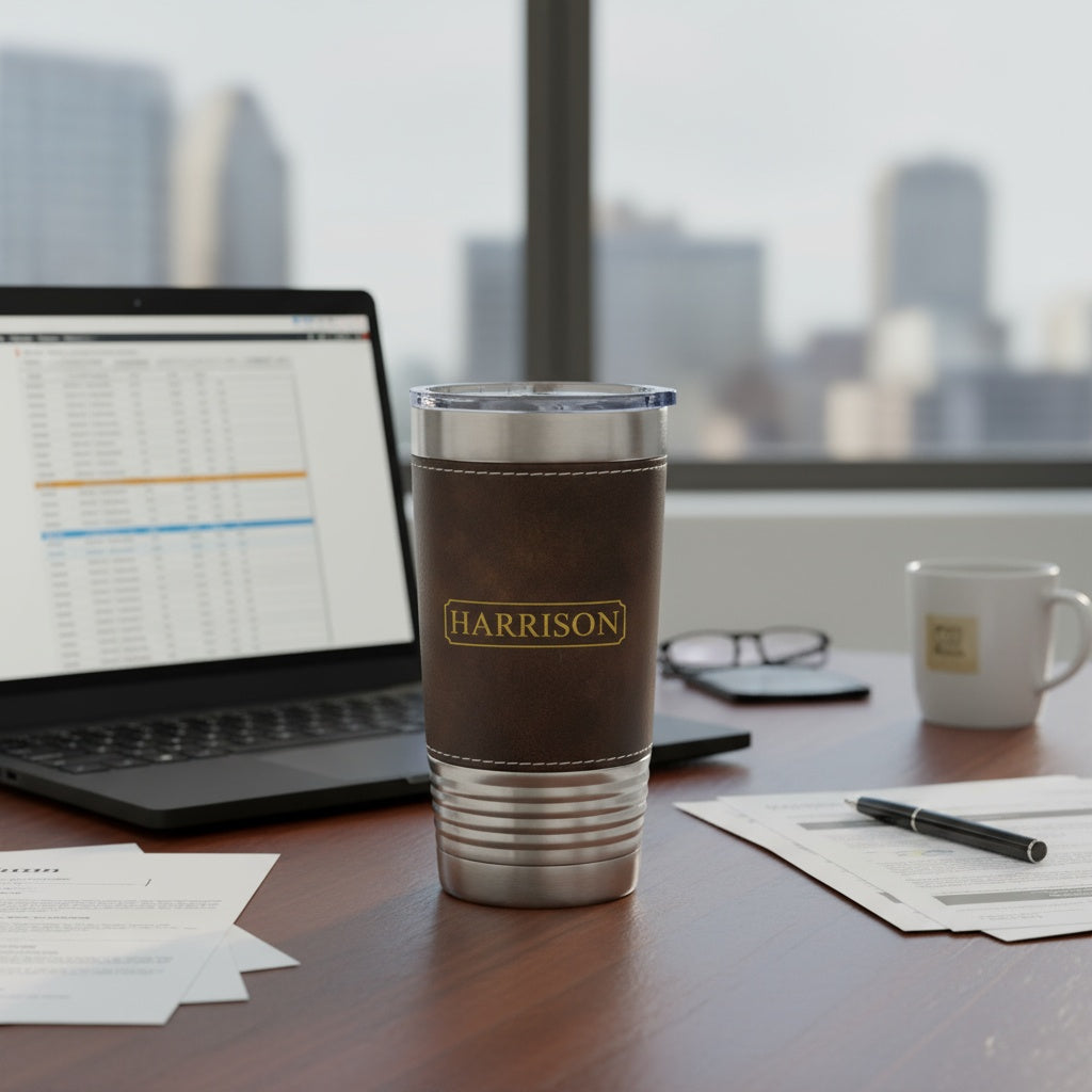 Customized Black & Rustic Stainless Leather Wrapped Tumblers