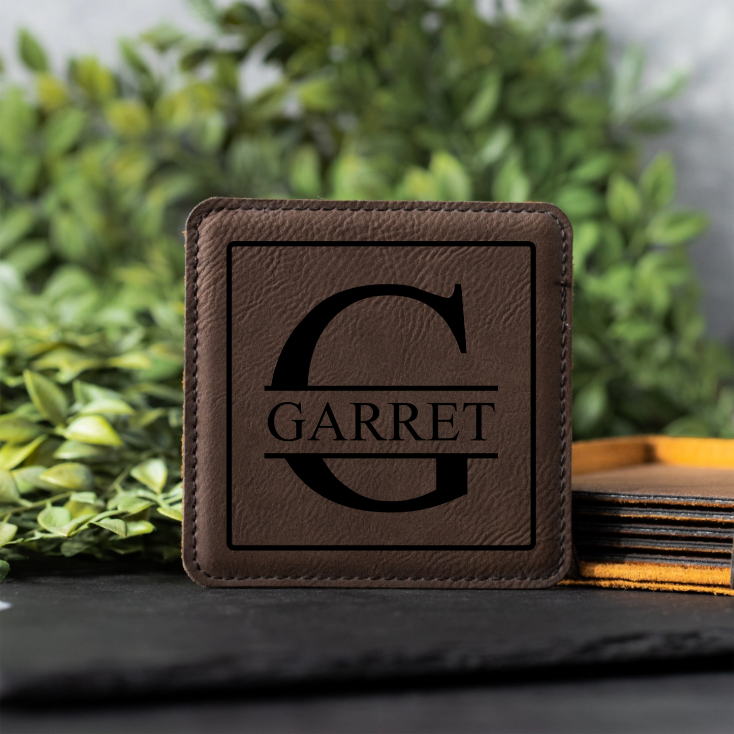 Customized Dark Brown Leather Coasters