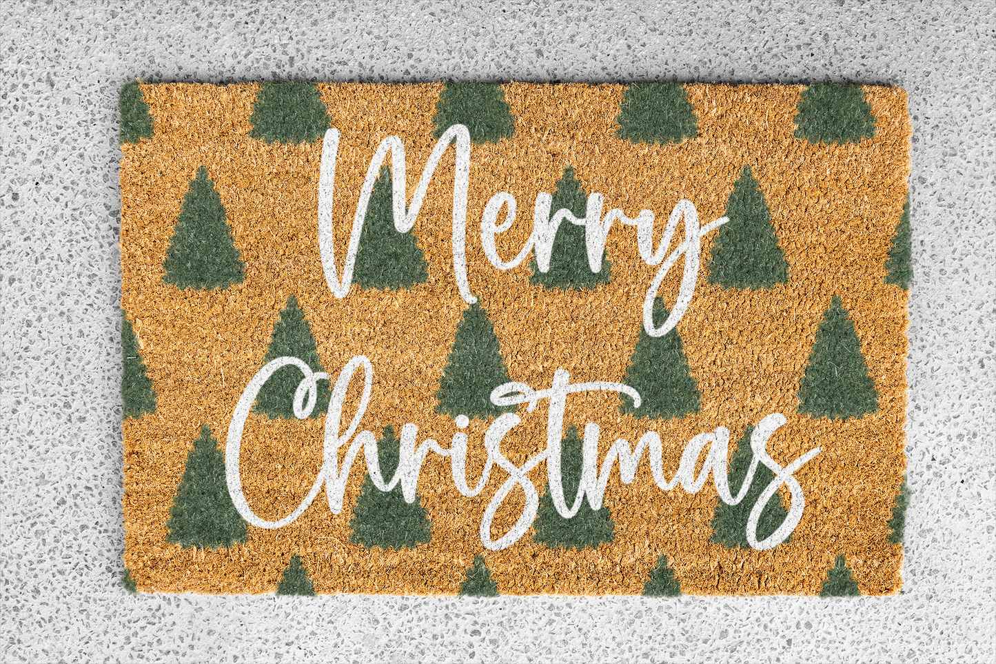 Merry Christmas Doormat with Green Trees