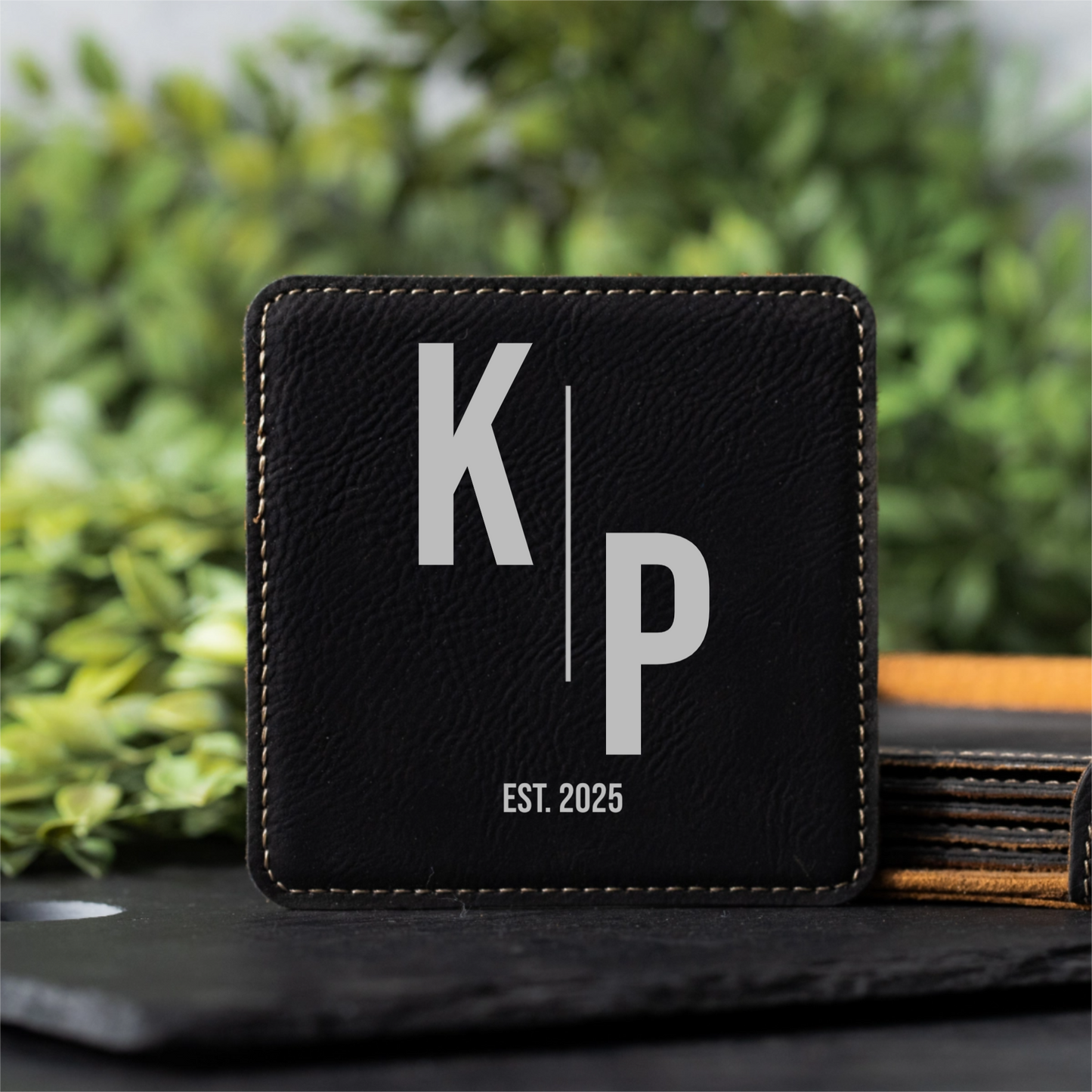 Customized Black Leather Coasters- Signature Designs