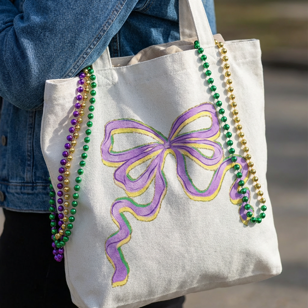Mardi Gras Custom Bead Bag Tote