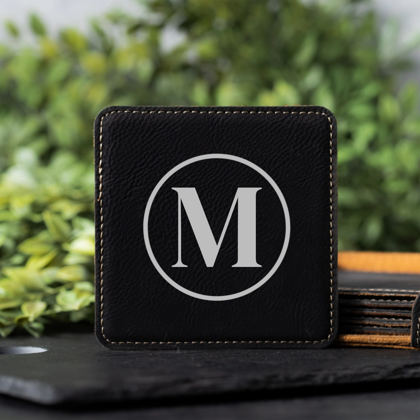 Customized Black Leather Coasters