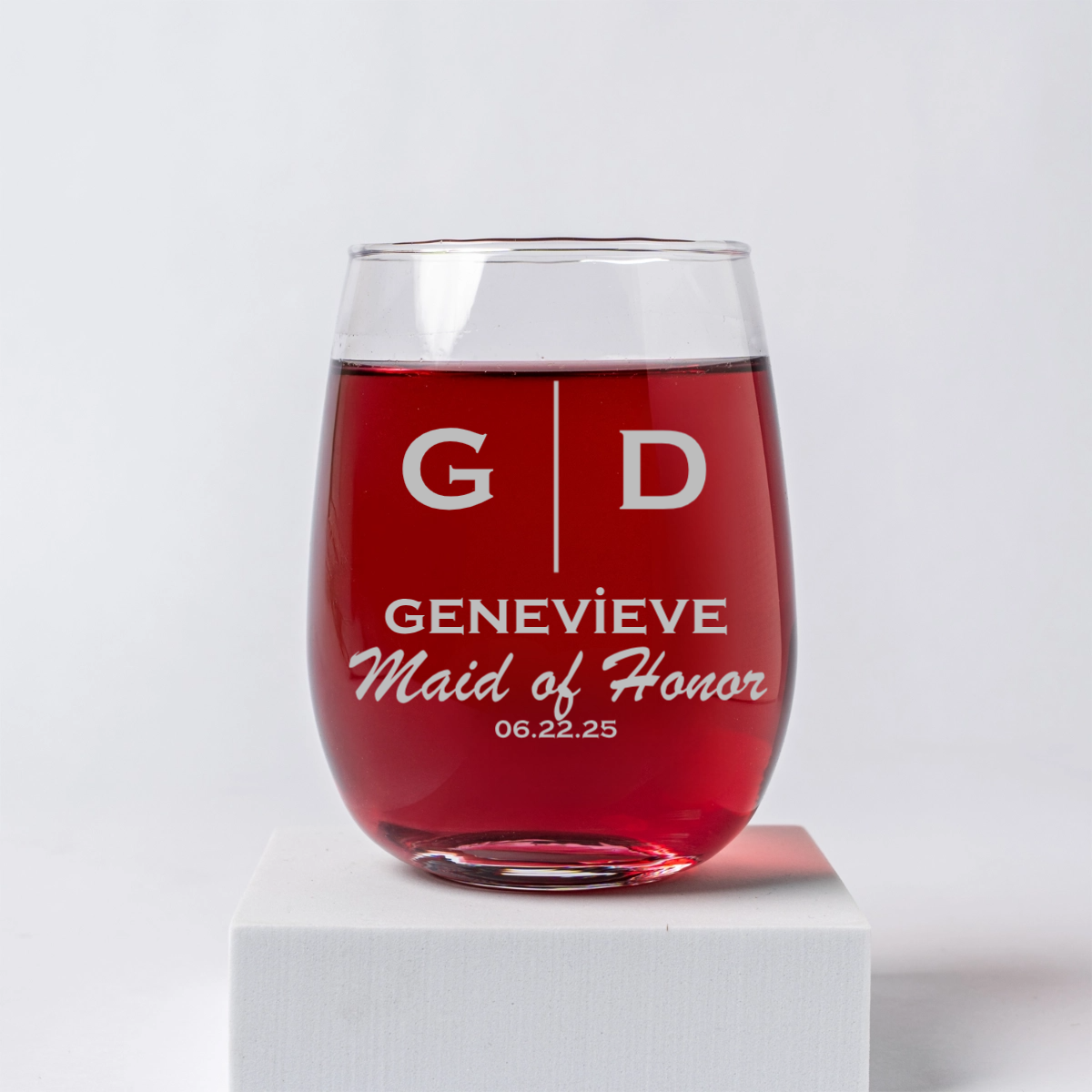 Custom Engraved Stemless Wine Glass - Bridesmaids, Groomsmen, Best Man