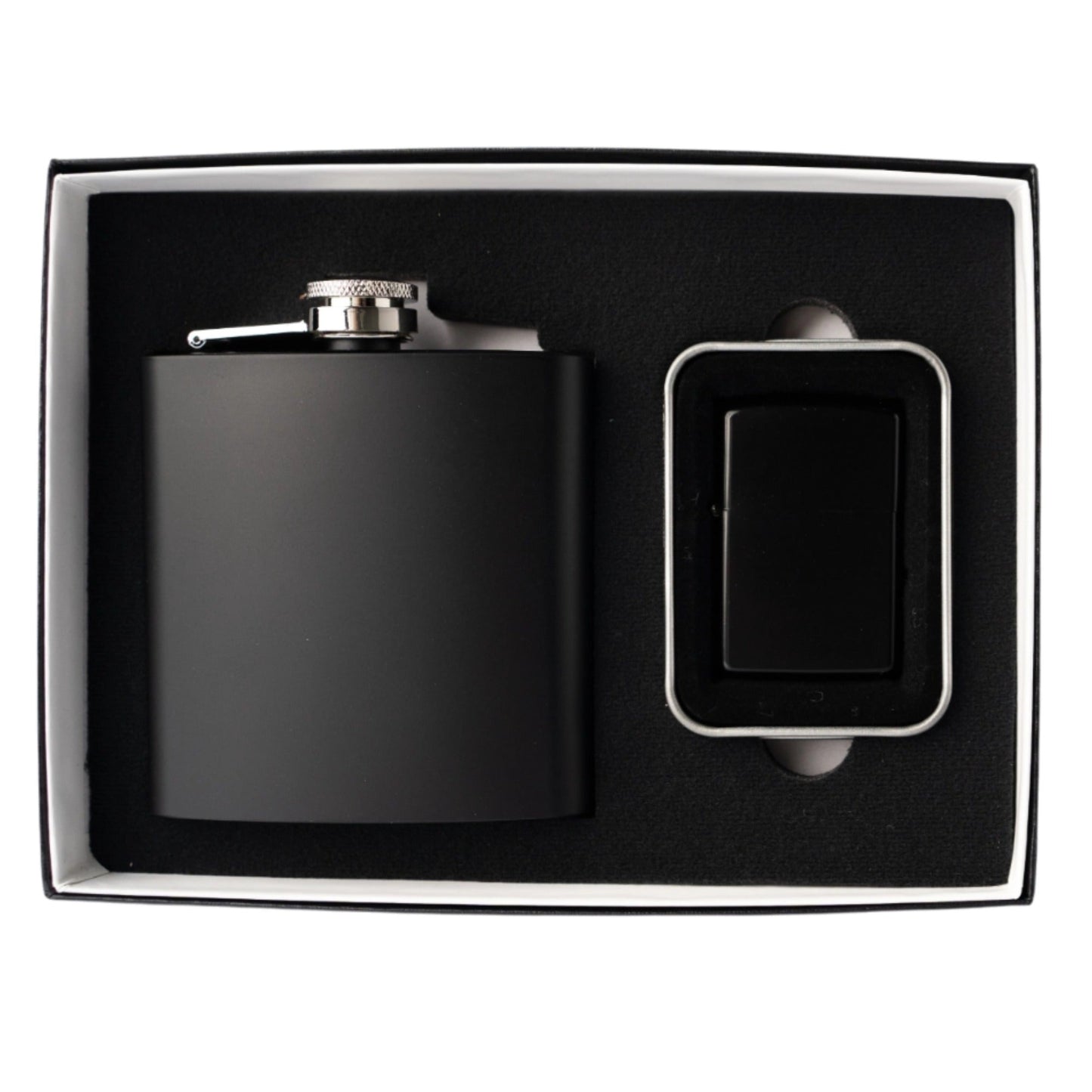 Set of 5 Personalized Black Flask and Lighter Sets - Groomsmen Gift