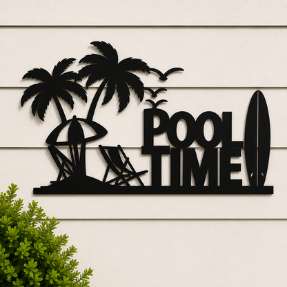Pool Time Metal Signs