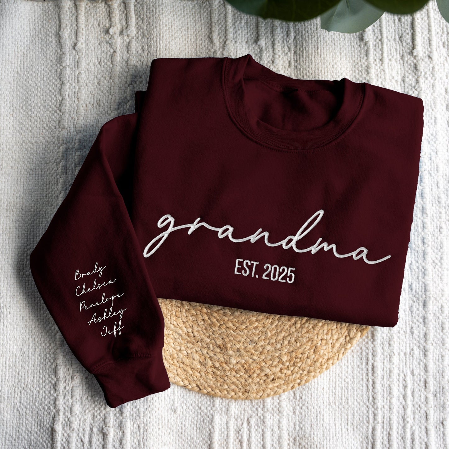 Custom Embroidered Grandma Sweatshirt with Names on Sleeve