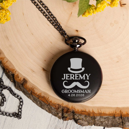 Customized Black Pocket Watch - Groomsmen & Best Man