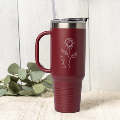 Customized 40oz Tumbler - Birth Flower Designs (Vertical Name)