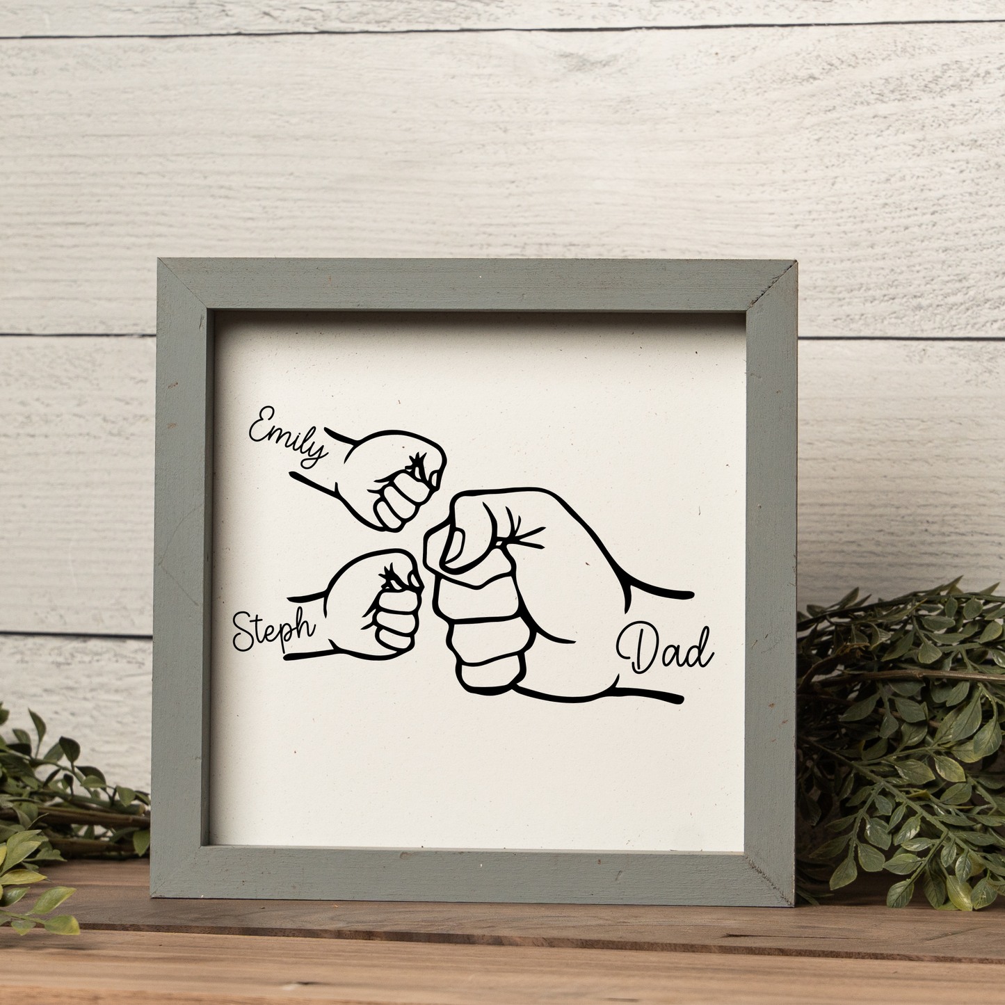 Customized Fist Bump Dad And Kids Framed Sign