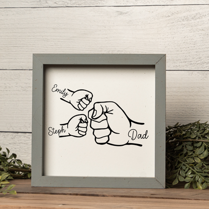 Customized Fist Bump Dad And Kids Framed Sign