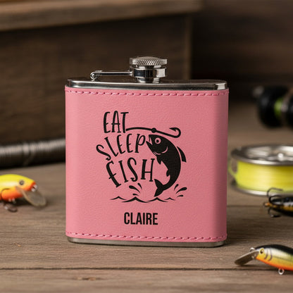 Customized Leather Wrapped Flasks With Fishing Designs