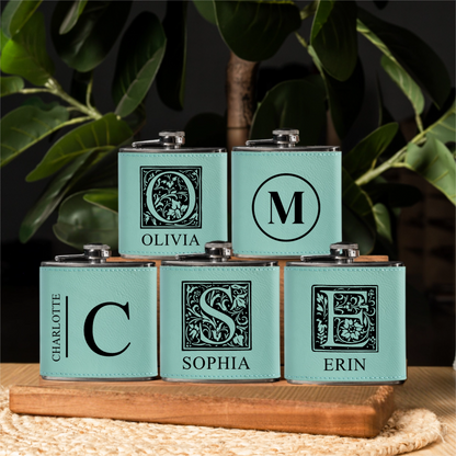 Groomsmen Gift Set of 5 Leather Wrapped Stainless Flasks
