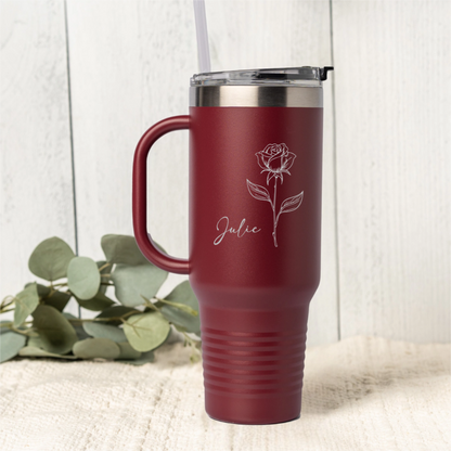 Customized 40oz Tumbler - Birth Flower Designs (Horizontal Name)