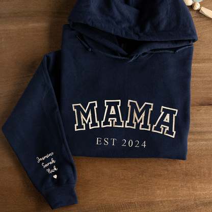 Customized Mama Hoodie with Names on Sleeve