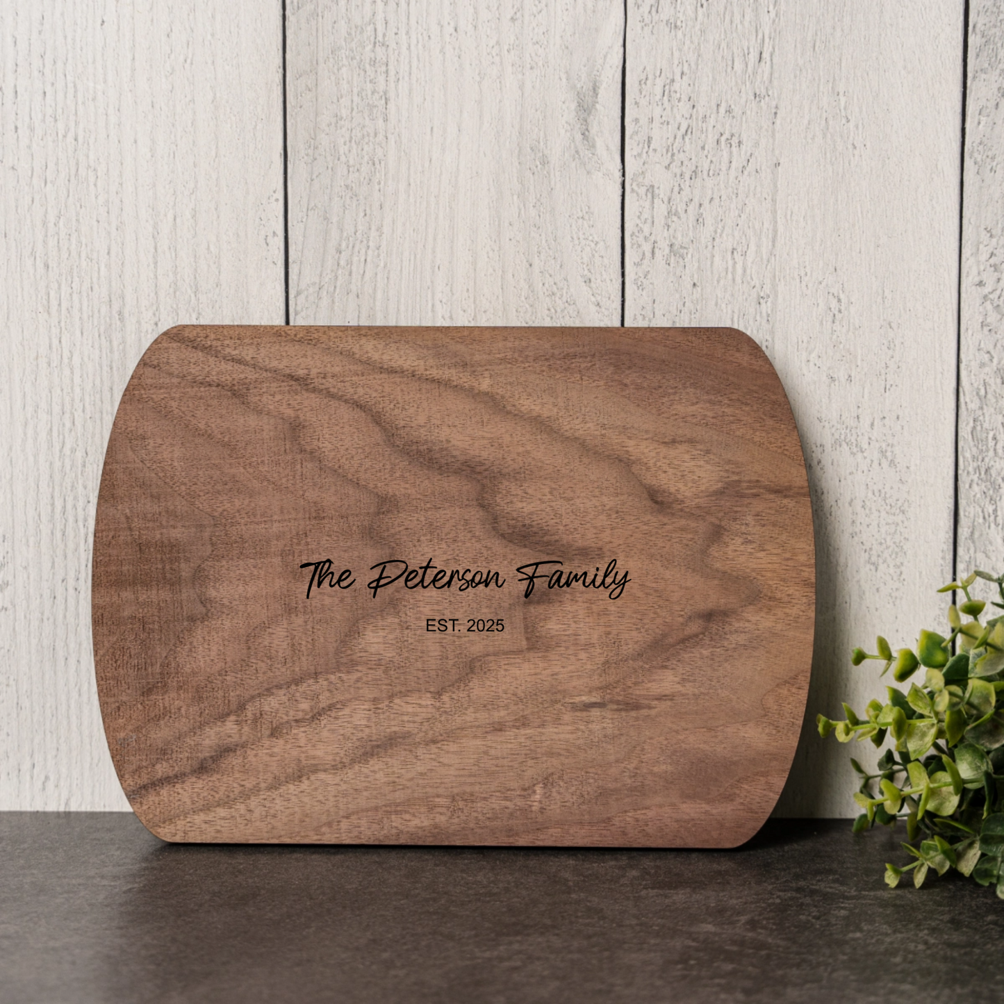 Customized Thin Oval Cutting Boards - Elegant Name & Date Designs