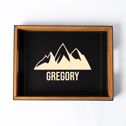 Customized Black Vegan Leather Serving Tray