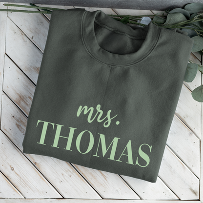 Customized Mrs. Sweatshirt with Initials on Sleeve