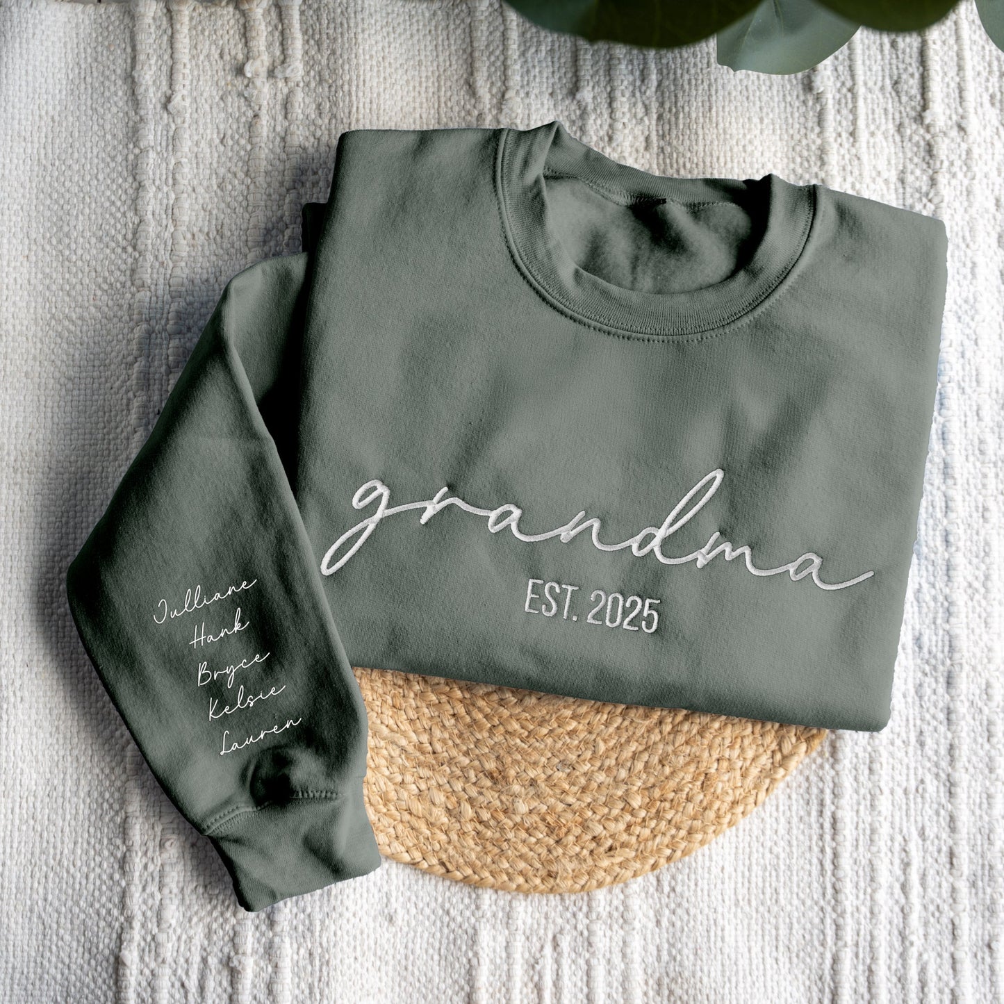 Custom Embroidered Grandma Sweatshirt with Names on Sleeve