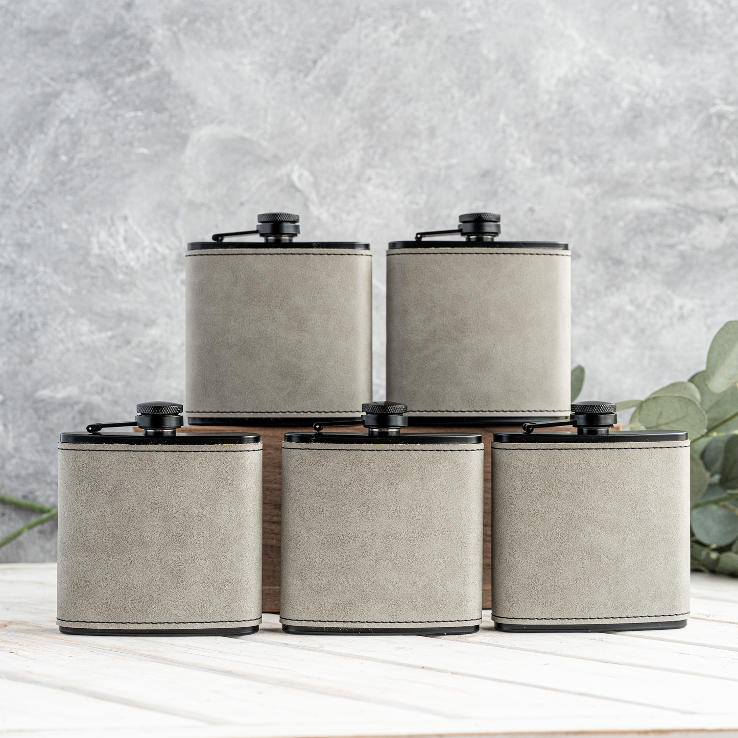 Groomsmen Gift Set of 5 Leather Wrapped Stainless Flasks