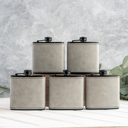 Groomsmen Gift Set of 5 Leather Wrapped Stainless Flasks
