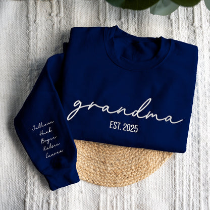 Custom Embroidered Grandma Sweatshirt with Names on Sleeve