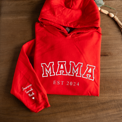 Customized Mama Hoodie with Names on Sleeve