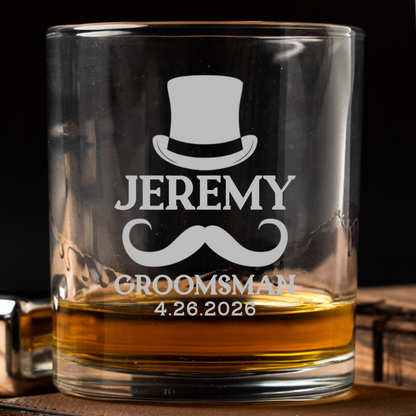 Custom Lowball Whiskey Glass - Groomsmen, Bridesmaids, Best Man
