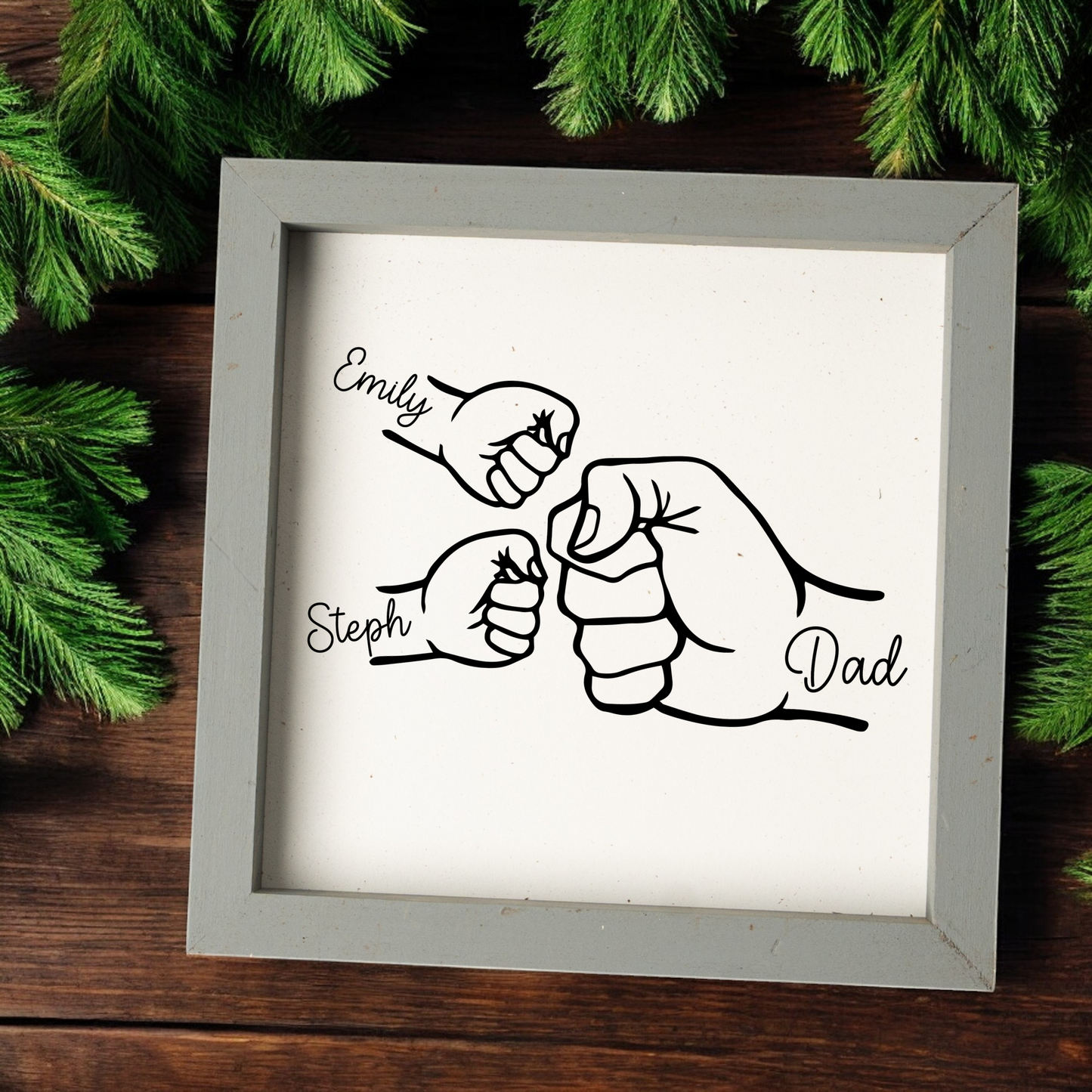 Customized Fist Bump Dad And Kids Framed Sign