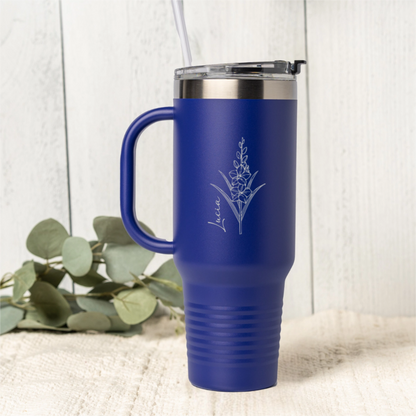 Customized 40oz Tumbler - Birth Flower Designs (Vertical Name)