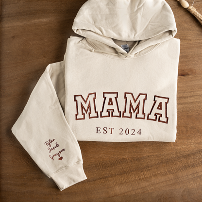 Customized Mama Hoodie with Names on Sleeve