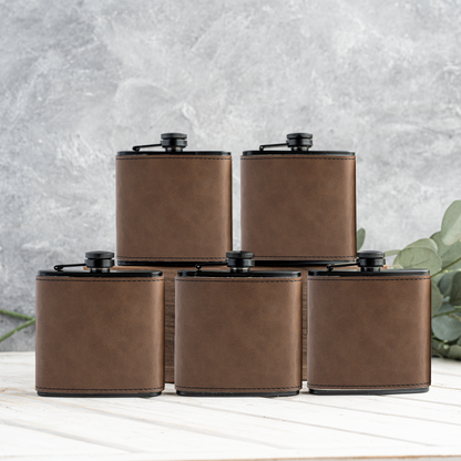 Groomsmen Gift Set of 5 Leather Wrapped Stainless Flasks