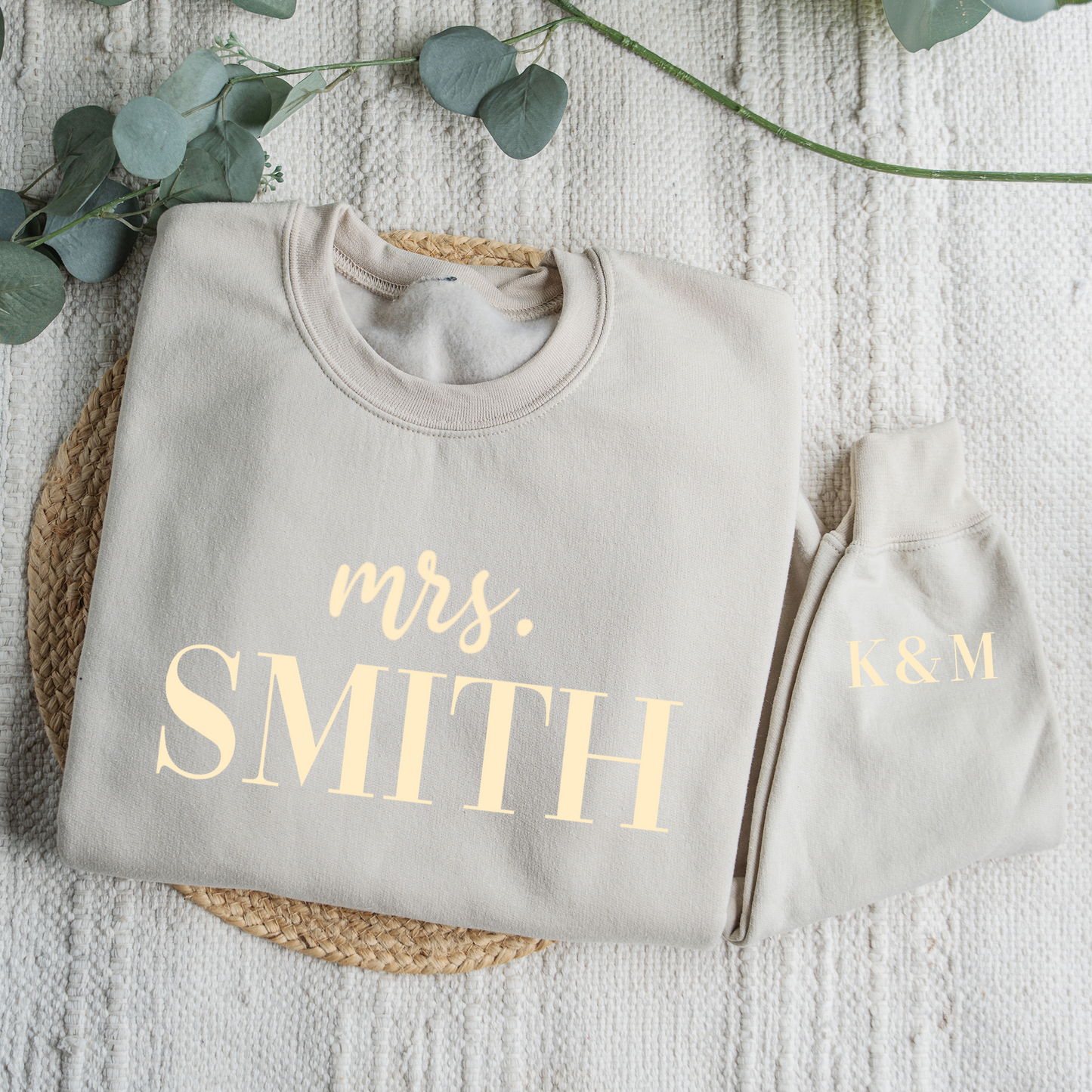 Customized Mrs. Sweatshirt with Initials on Sleeve