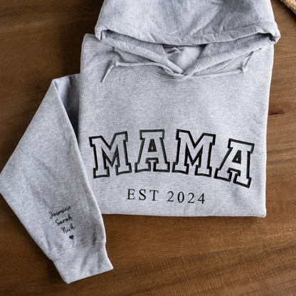 Customized Mama Hoodie with Names on Sleeve