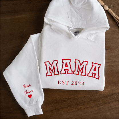 Customized Mama Hoodie with Names on Sleeve