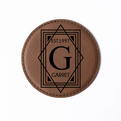 Customized Dark Brown Leather Round Coaster Set - Signature Designs
