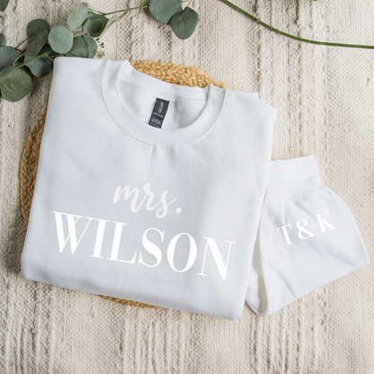 Customized Mrs. Sweatshirt with Initials on Sleeve
