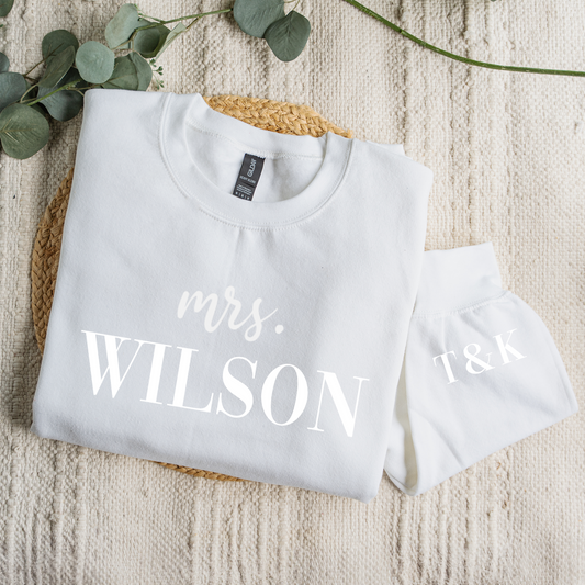 Customized Mrs. Sweatshirt with Initials on Sleeve