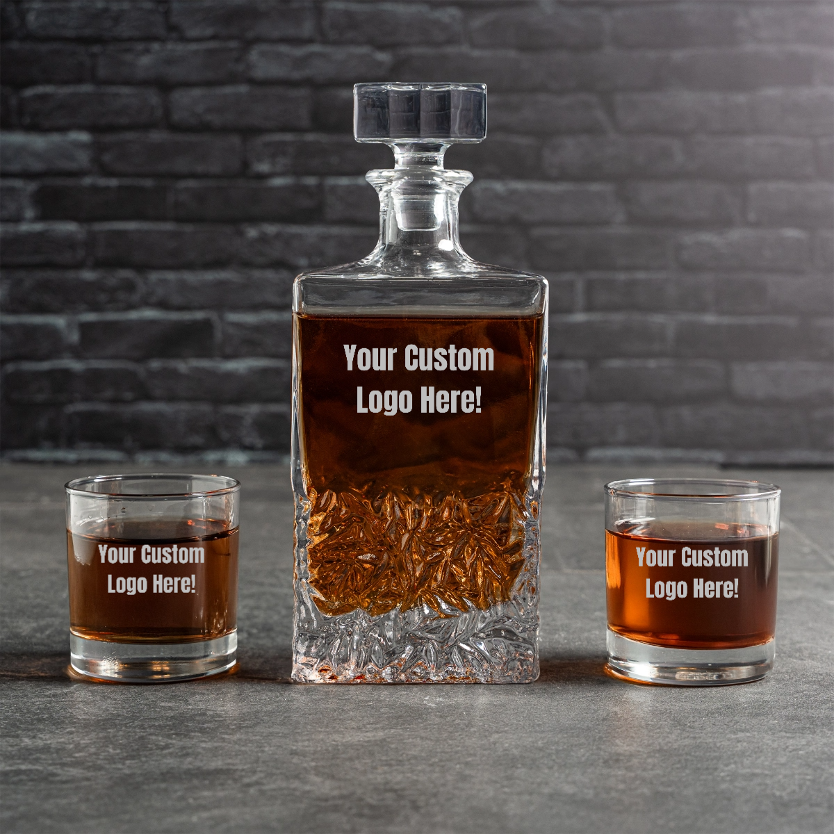 Custom Logo Bradford Decanter with 2 Lowball Glasses