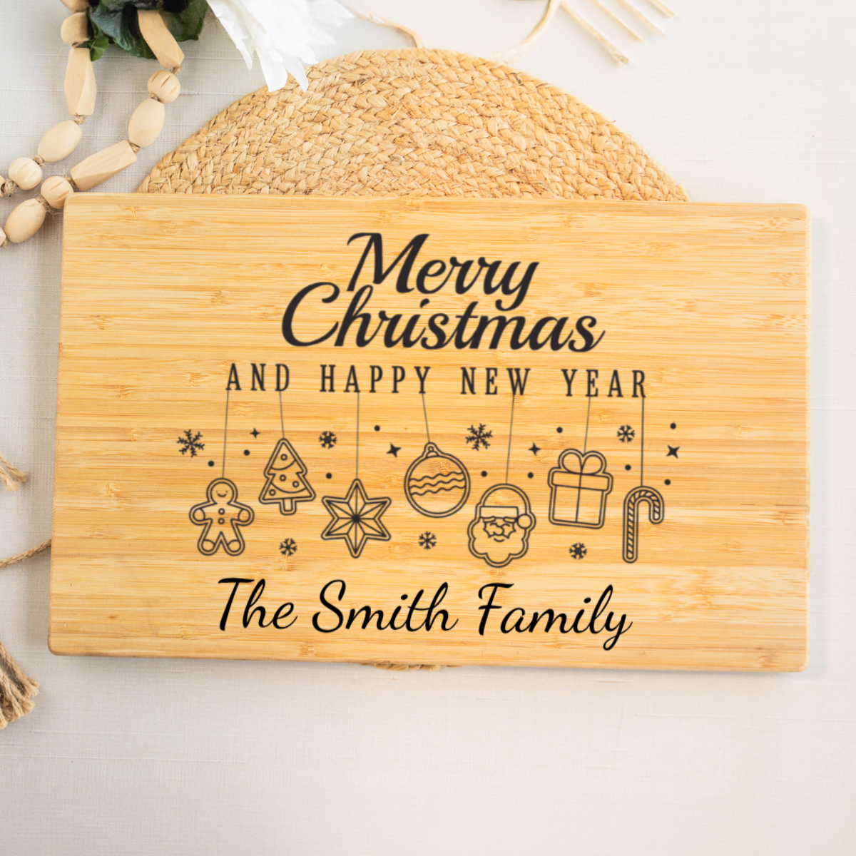 Customized 11x17 Bamboo Cutting Board Merry Christmas