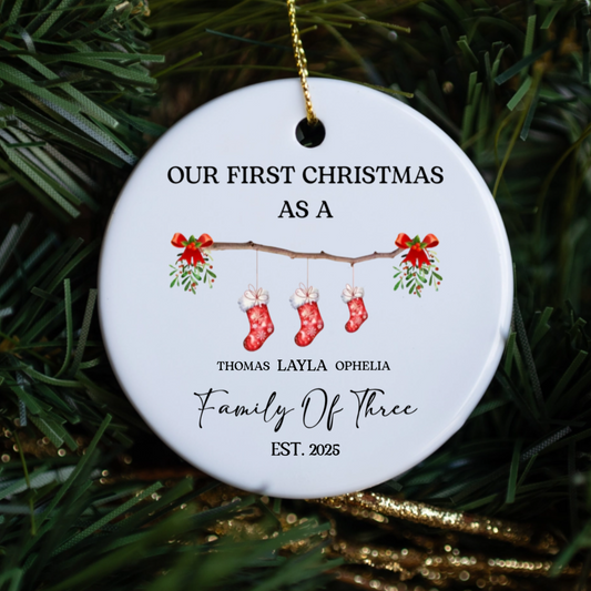 Customized First Christmas As a Family of 3 Ornament