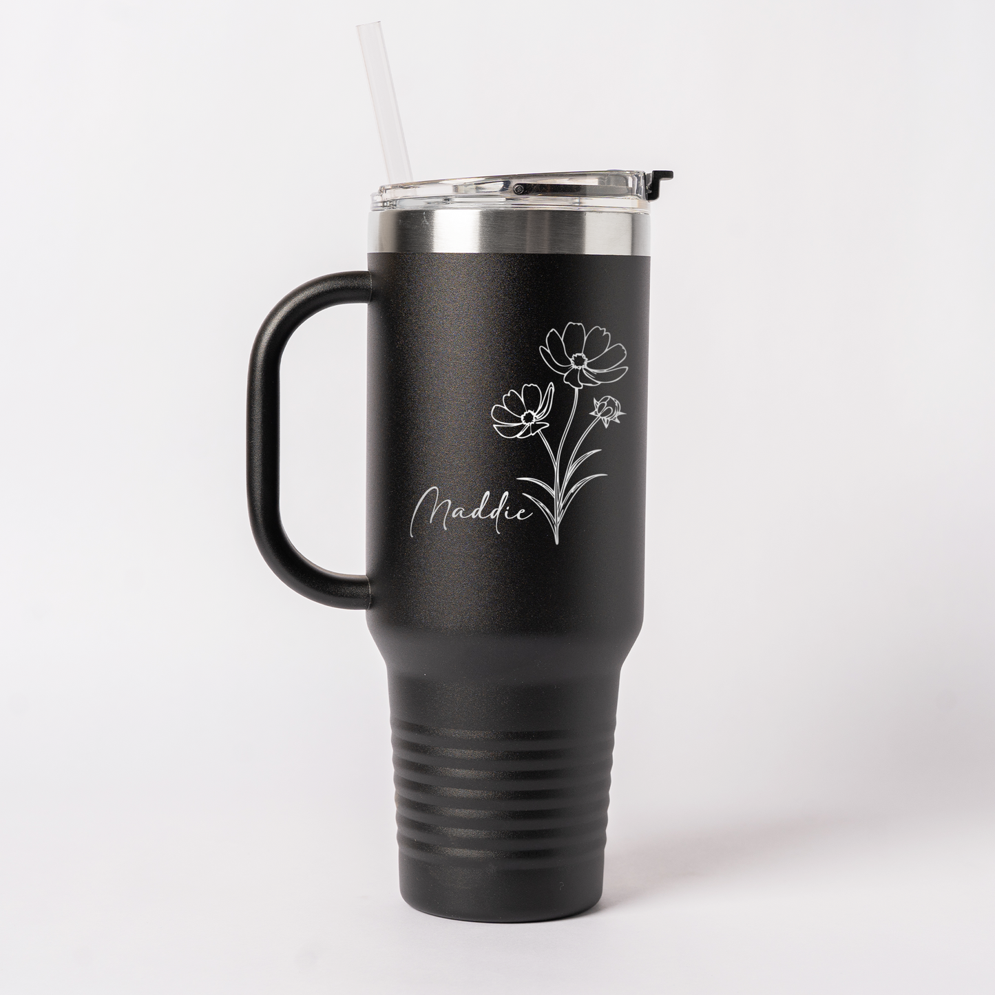 Customized 40oz Tumbler - Birth Flower Designs (Horizontal Name)