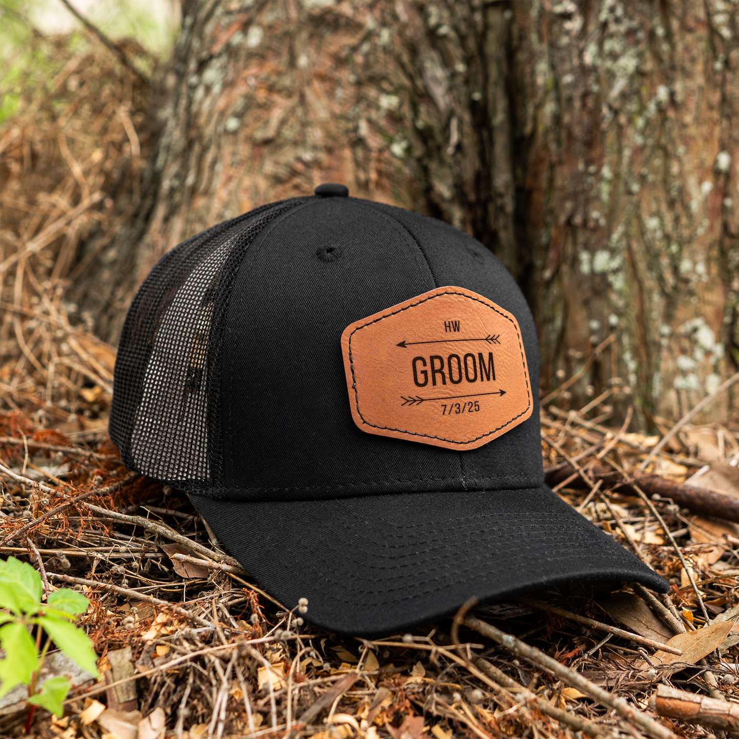 Custom Groom & Groomsmen Hats- Leather Patch