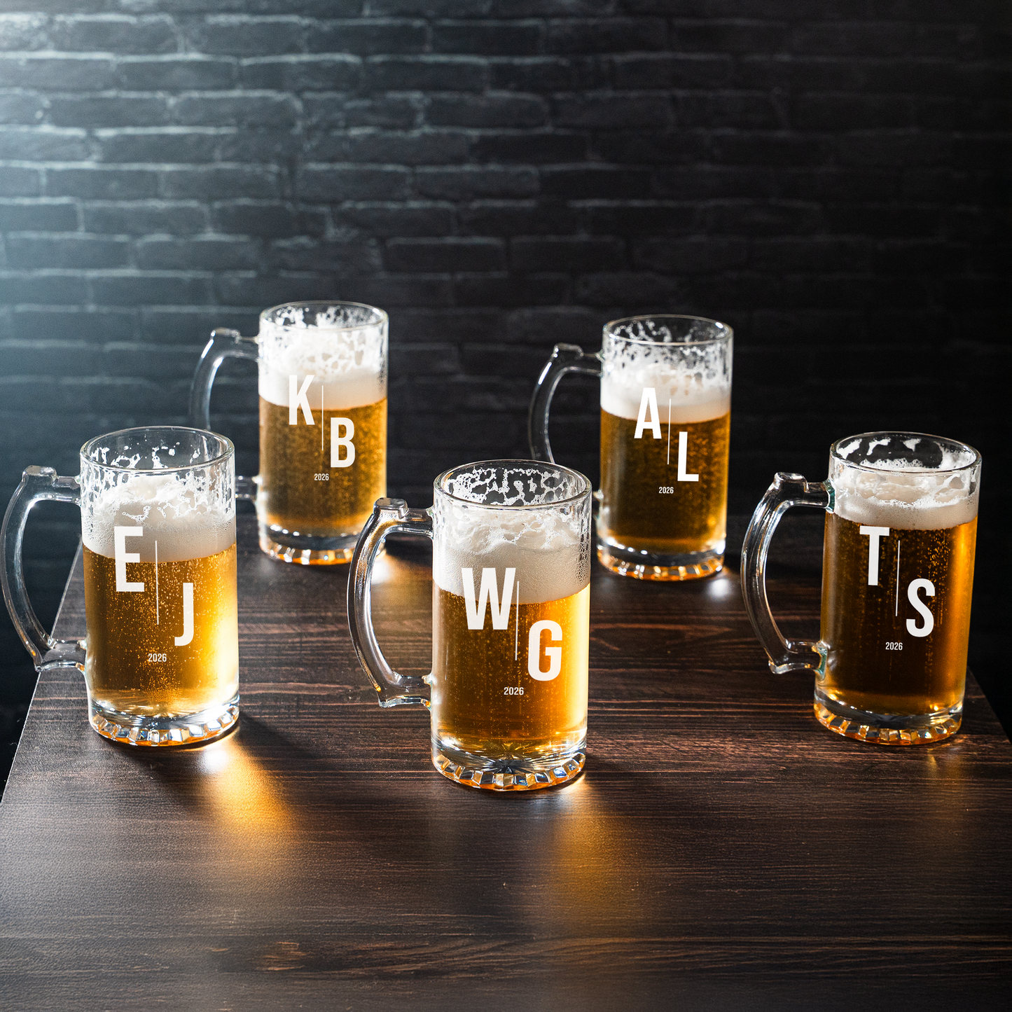 Set of 5 25oz Beer Mugs - Signature Designs Groomsmen Gift