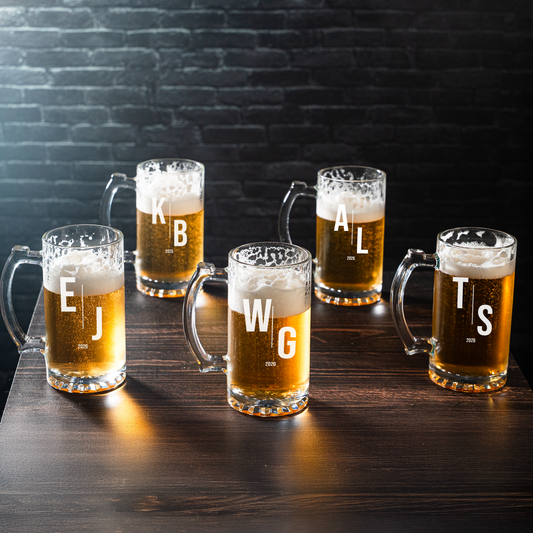 Set of 5 25oz Beer Mugs - Signature Designs Groomsmen Gift