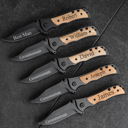 Customized Groomsmen Set of 5 Black Metal Knives