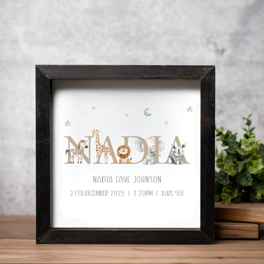 Customized Kids Wooden Sign With Watercolor Animals